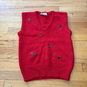 Vintage JG Hook Red Embroidered Wool Sweater Vest Size Small